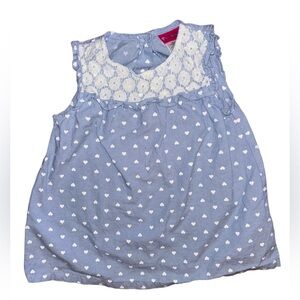 Girl polka dot (heart shape) blue and white dress 24 mo